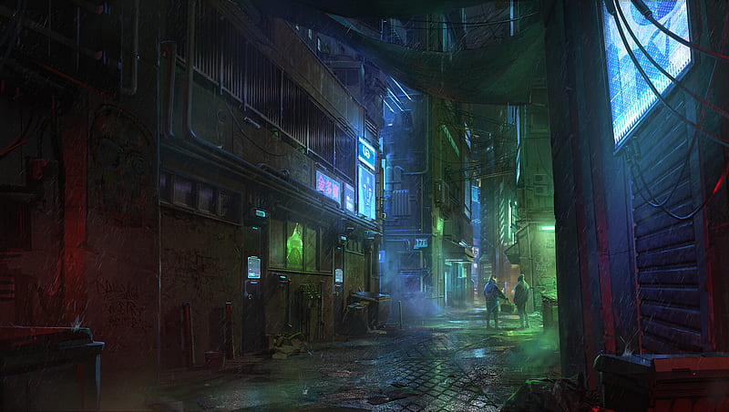 Cyberpunk City Street. Sci-fi Wallpaper Graphic by saydurf