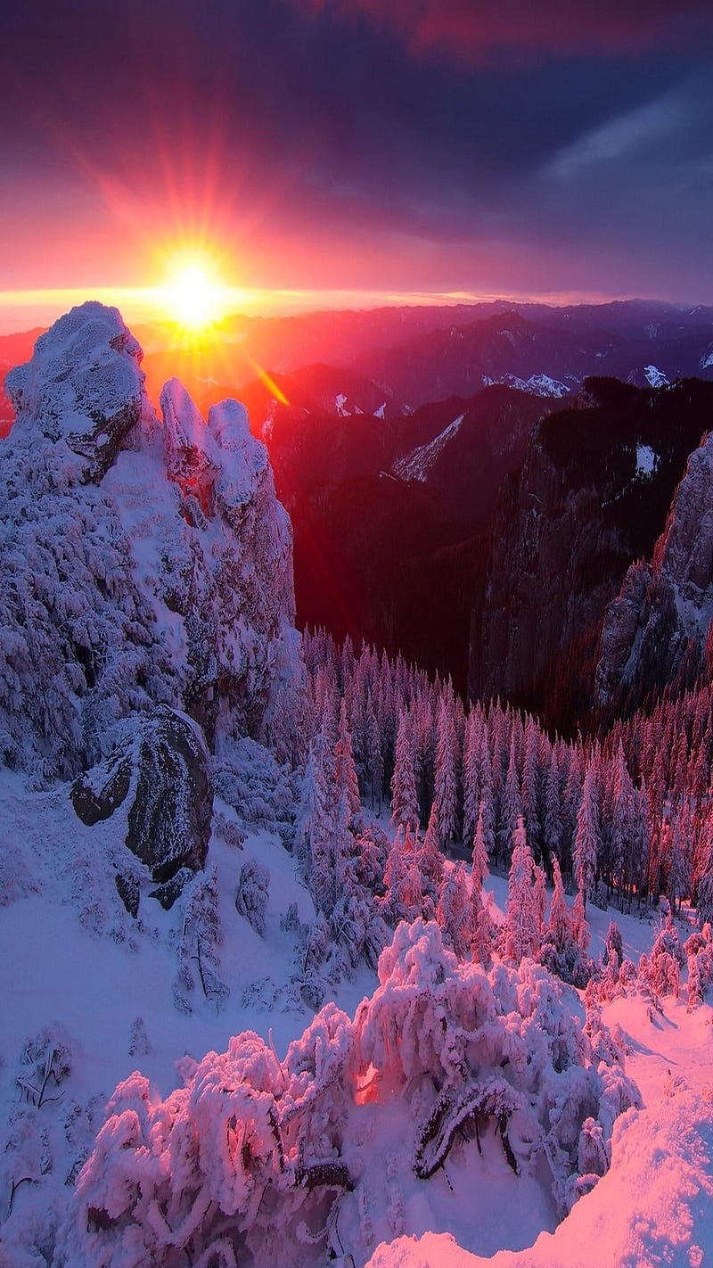 Mountain Sun, snow, winter, HD phone wallpaper