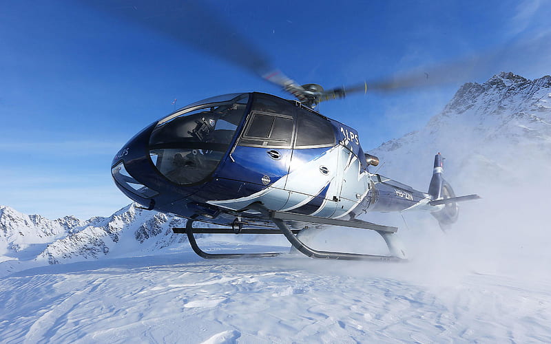 Eurocopter EC130 light helicopter, EC130B4, mountains, Alps, snow, rescue helicopters, HD wallpaper