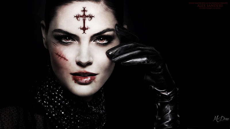 Gothic Girl with Scar, scar, bonito, woman, goth, girl, dark, Gothic, cross, Fireafox Persona theme, HD wallpaper