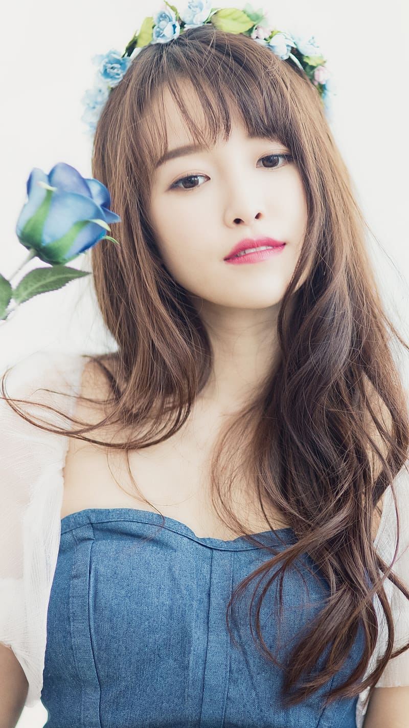 Beautiful Korean Girl With Blue Rose Korean Hd Phone Wallpaper Peakpx