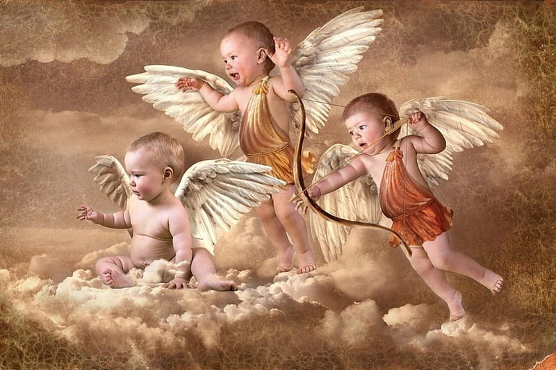 ángeles bebés, alas, cupido, tres, arco, nubes, bebé, ángeles, flecha, Fondo  de pantalla HD | Peakpx