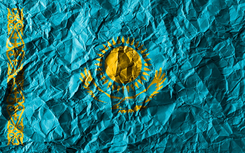 Kazakh flag crumpled paper, Asian countries, creative, Flag of Kazakhstan, national symbols, Asia, Kazakhstan 3D flag, Kazakhstan, HD wallpaper