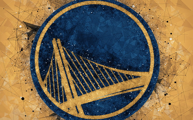 Golden State Warriors creative geometric logo, American basketball club, creative art, NBA, emblem, mosaic, yellow abstract background, National Basketball Association, Auckland, California, USA, basketball, HD wallpaper