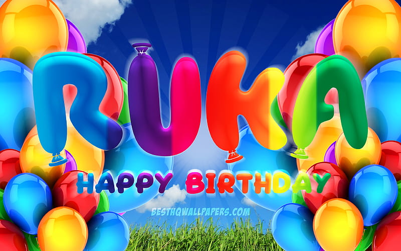 Ruka Happy Birtay cloudy sky background, female names, Birtay Party, colorful ballons, Ruka name, Happy Birtay Ruka, Birtay concept, Ruka Birtay, Ruka, HD wallpaper