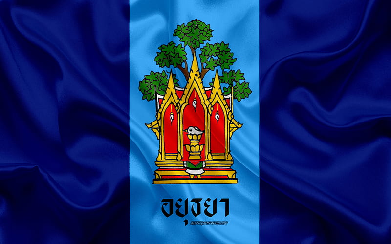 Flag of Phra Nakhon Si Ayutthaya Province silk flag, province of Thailand, silk texture, Phra Nakhon Si Ayutthaya flag, Thailand, Phra Nakhon Si Ayutthaya Province, HD wallpaper
