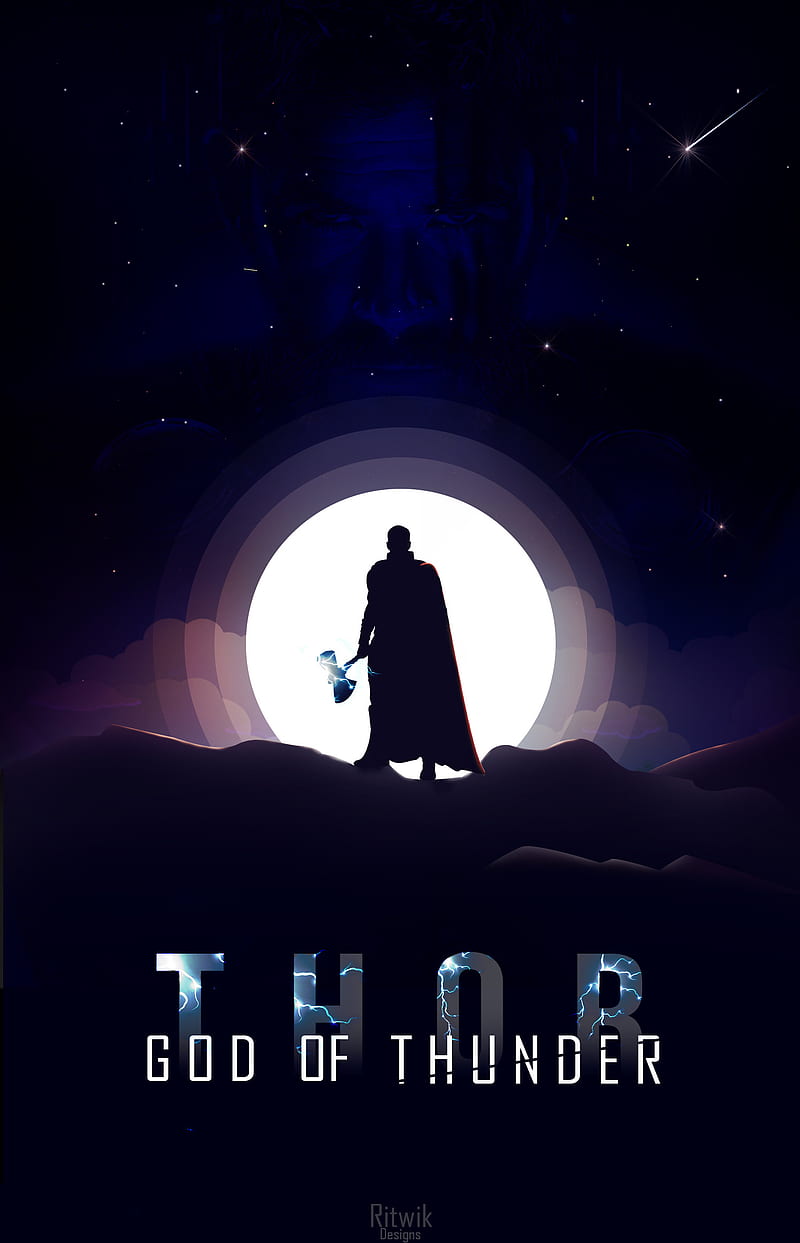 Thor God of Thunder, avengers, chris, chris hemsworth, endgame, god of thunder, illustration, infinity war, iron man, lightning, HD phone wallpaper