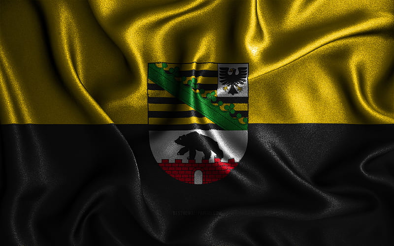 Saxony-Anhalt flag silk wavy flags, german states, Flag of Saxony-Anhalt, fabric flags, 3D art, Saxony-Anhalt, States of Germany, Saxony-Anhalt 3D flag, HD wallpaper