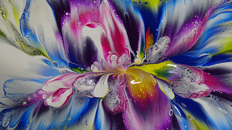 Flower dip , acrylic, canvas, pouring, HD wallpaper