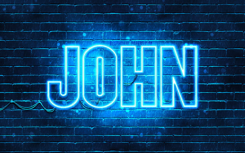 John with names, horizontal text, John name, blue neon lights, with John name, HD wallpaper
