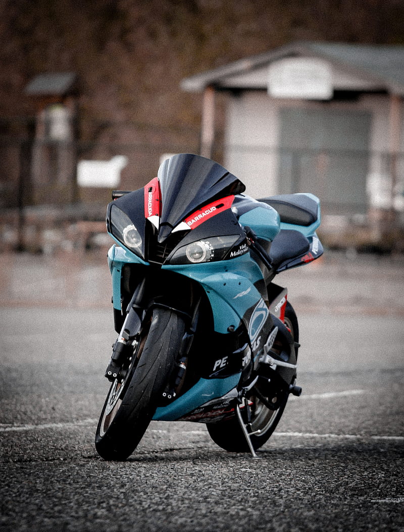 motorcycle, bike, sport bike, blue, front view, HD phone wallpaper