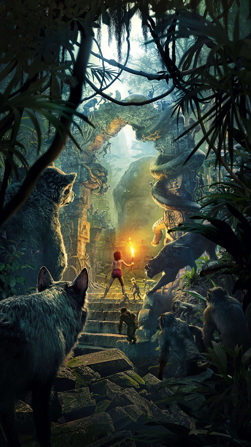 Jungle Book, animals, art, disney, fantasy, fire, green, HD phone wallpaper
