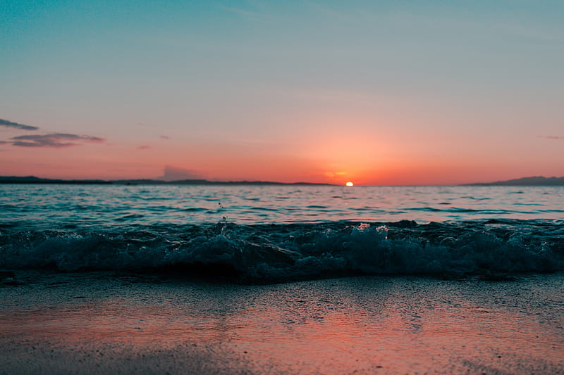 Sea Shore Ocean During Sunset, sunset, sea, shore, nature, graphy, ocean, waves, sunset, HD wallpaper