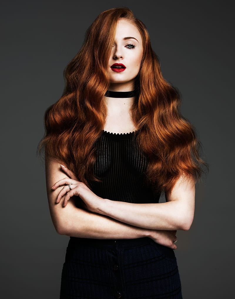 Sophie Turner Women Actress Long Hair Blue Eyes Redhead Hair Over