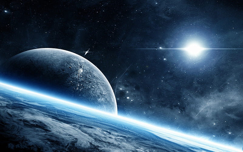 View from space, moon, sun, planet, view, space, earth, HD wallpaper