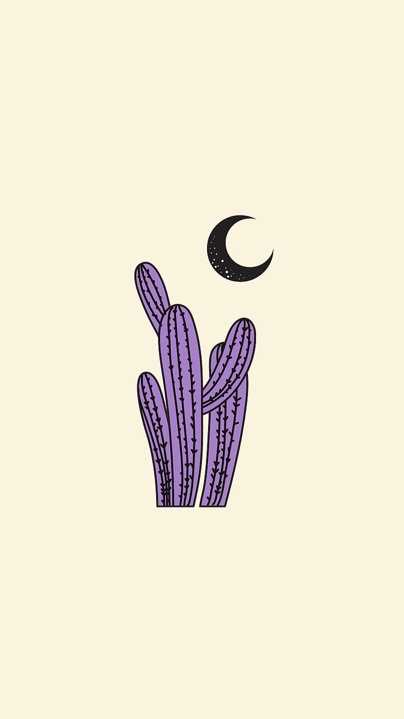 Cactus Moon Design, Saguaro, aesthetic moon, cactus kawaii, pastel botanical, plant cute succulents, succulent cacti, surrealist plants, wanderlust , water colors kawaii leaf, watercolor leaves, HD phone wallpaper