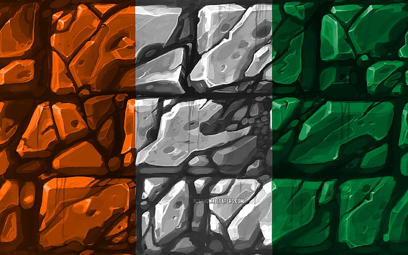 Ivorian flag, brickwall African countries, national symbols, Flag of Cote d Ivoire, creative, Cote d Ivoire, Africa, Cote d Ivoire 3D flag, HD wallpaper