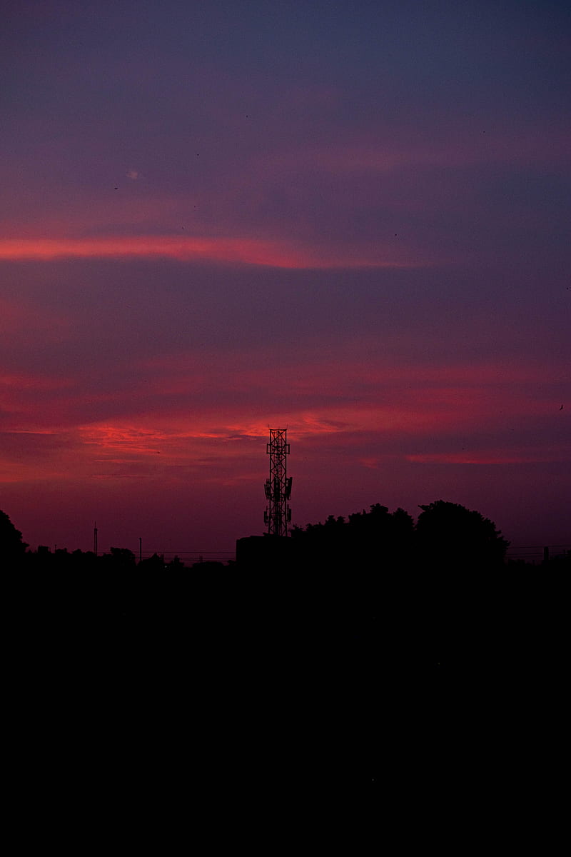 sunset, sky, tower, construction, HD phone wallpaper