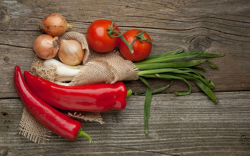 vegetables, tomato, chilli, onion, HD wallpaper