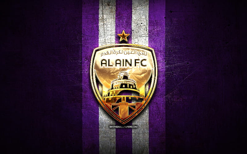 Al-Ain FC, golden logo, Saudi Professional League, violet metal background, football, saudi football club, Al-Ain logo, soccer, Al-Ain, HD wallpaper