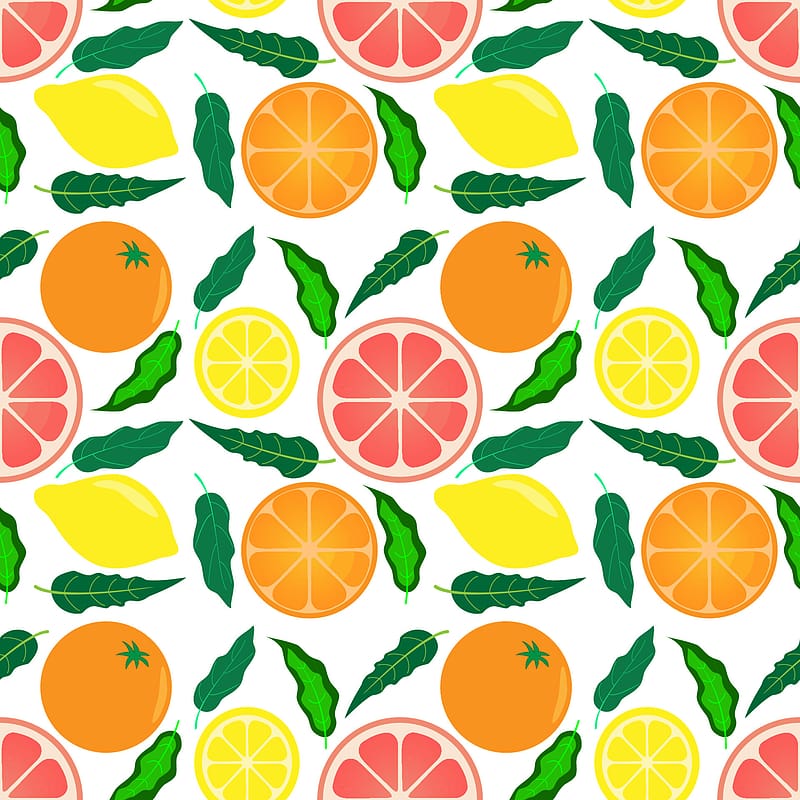 Cute Seamless Pattern With Fresh Citrus Fruits On White Background. Lemon, Orange, Grapefruit In Leaves. Lemonade Ingredients For Fabric, Drawing Labels, Print On T Shirt, Etc. 7495215 Vector Art At Vecteezy, HD phone wallpaper