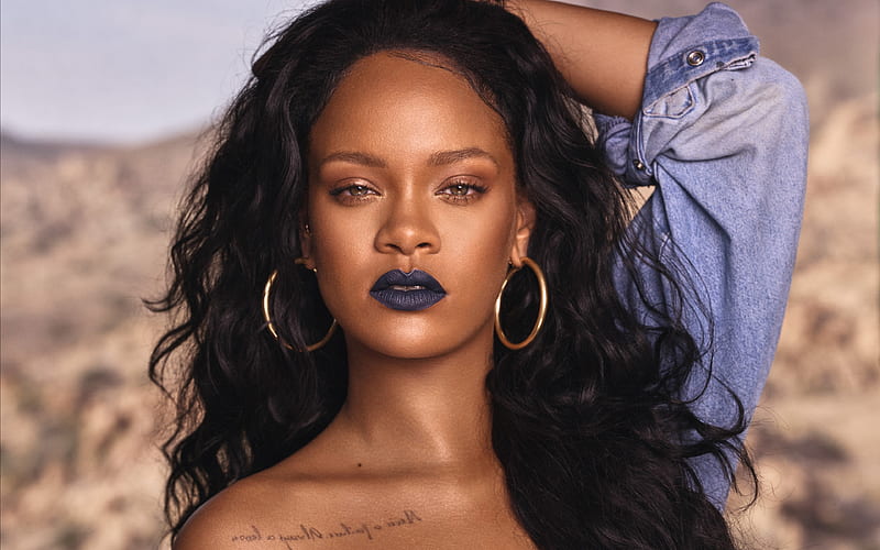 Rihanna portrait, stylish purple make-up, face, american singer, beautiful woman, Robyn Rihanna Fenty, HD wallpaper