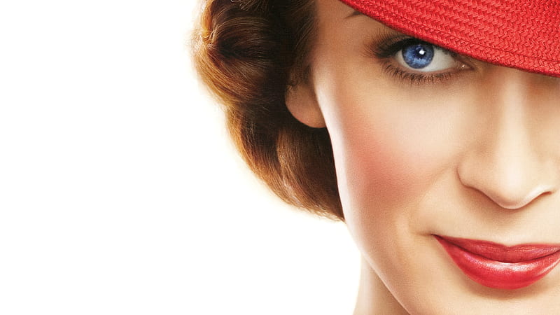 Mary Poppins Returns 2018, red, poster, movie, actress, eye, Emily Blunt, disney, mary poppins returns, HD wallpaper