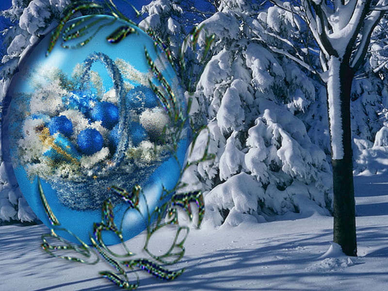 Christmas Snow Basket, art, christmas, snow, basket, digital, trees, HD ...