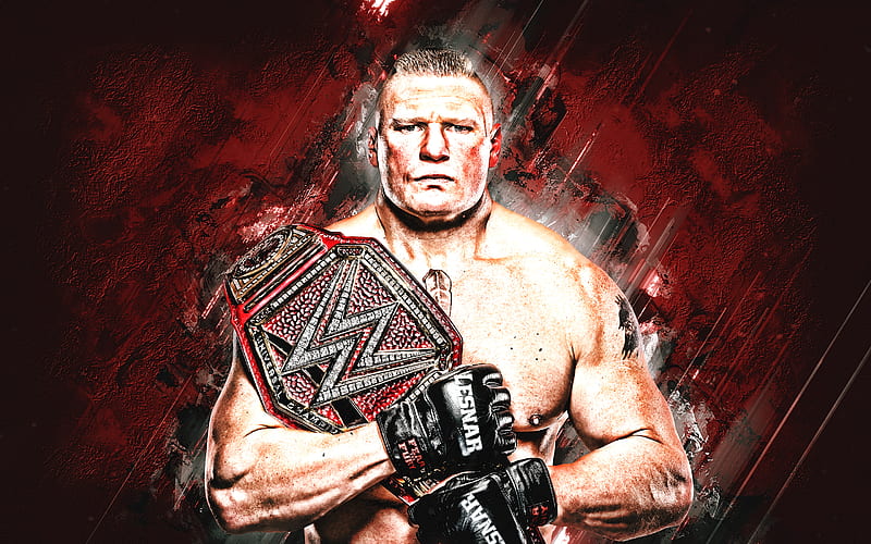 Brock Lesnar, American wrestler, WWE, portrait, red stone background, creative art, Brock Edward Lesnar, USA, HD wallpaper