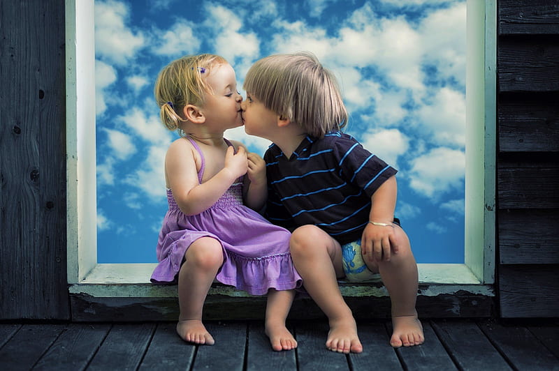 Little Boy Little Girl Cute Kiss, little-girl, cute, kiss, little-boy, graphy, HD wallpaper