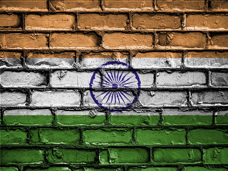 india, flag, texture, wall, brick, paint, HD wallpaper