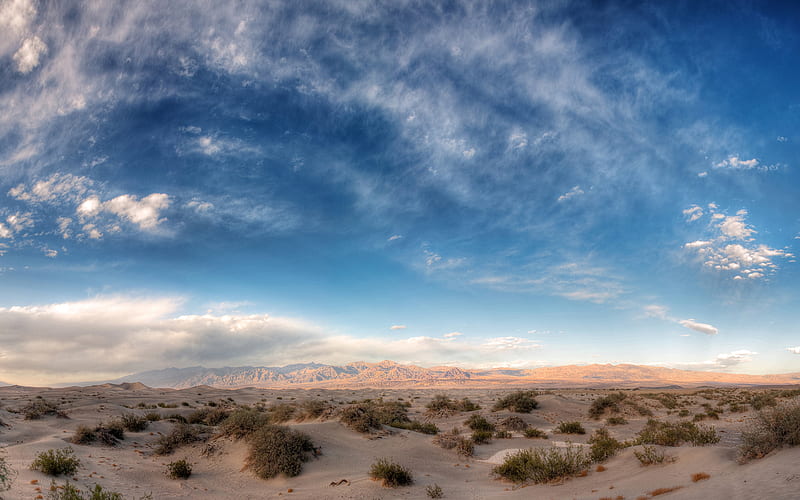 big sky desert, desert, sky, clouds, mountains, HD wallpaper