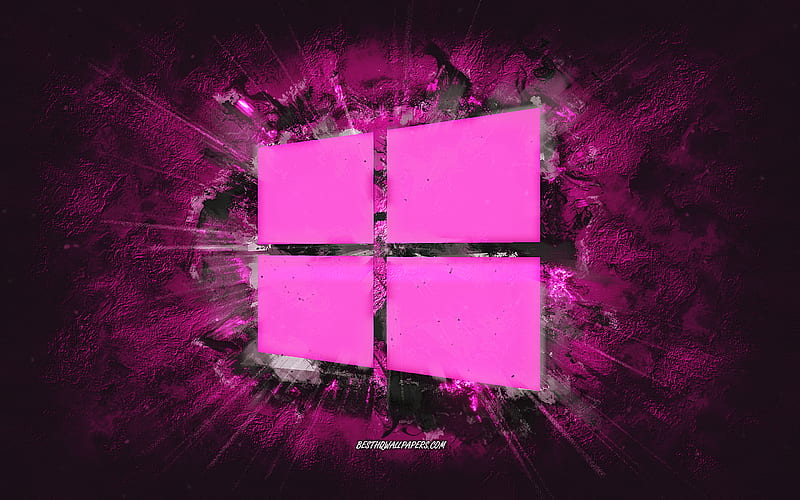 Windows logo, grunge art, pink stone background, Windows 10 logo, Windows pink logo, Windows, creative art, pink Windows 10 logo, HD wallpaper