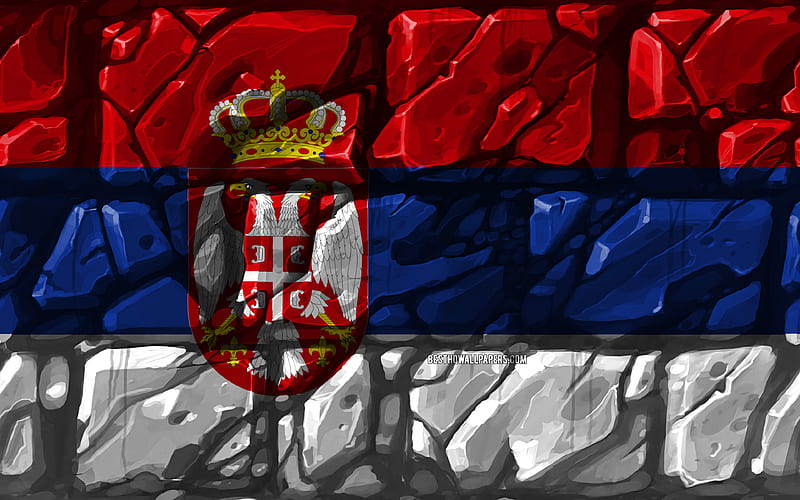 Serbian flag, brickwall European countries, national symbols, Flag of Serbia, creative, Serbia, Europe, Serbia 3D flag, HD wallpaper