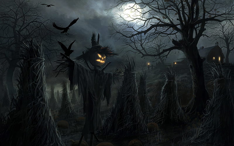 Halloween, scary characters, scarecrow, darkness, night, Happy Halloween, HD wallpaper