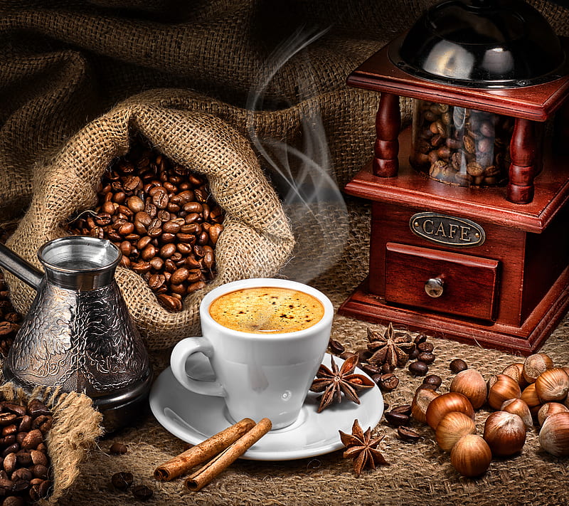 Food, Coffee, Cinnamon, Cup, Coffee Beans, Star Anise, HD wallpaper