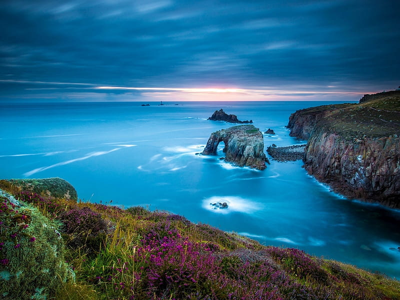 Cape of Lands End, Cornwall,England, rocks, celtic sea, england, nature, coast, sea, HD wallpaper