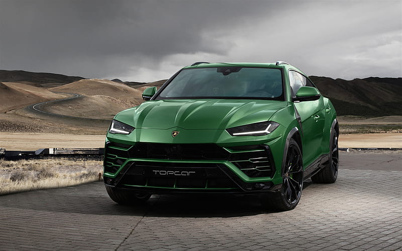 Lamborghini Urus, 2018, TopCar, front view, tuning Urus, green new Urus, sport crossovers, Lamborghini, HD wallpaper