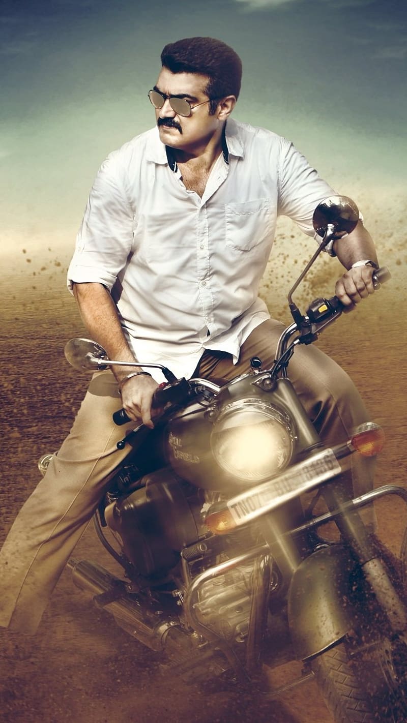 Ajith Kumar Riding Royal Enfield, ajith kumar, riding, royal enfield, bike, actor, south indian, HD phone wallpaper