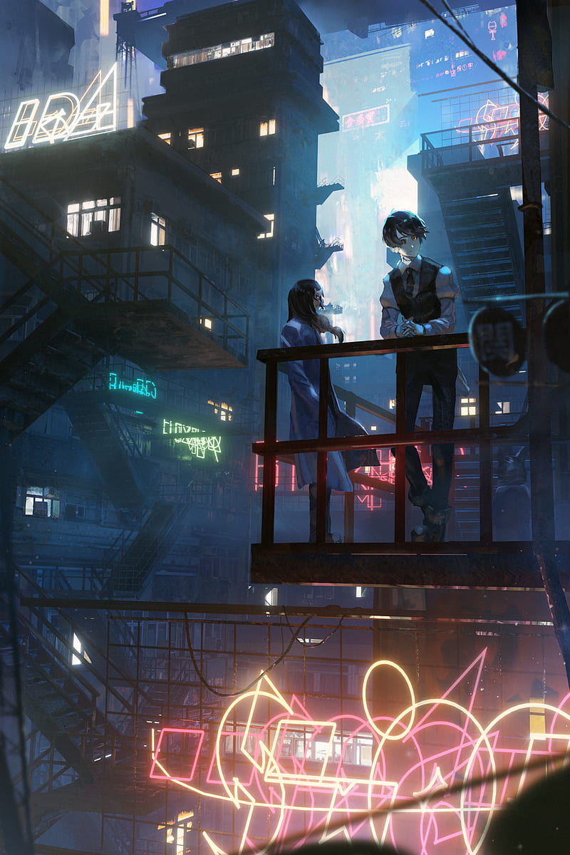 Anime, City, Cyberpunk, HD wallpaper