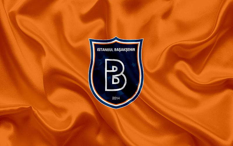 Istanbul Basaksehir, Turkish football club, Istanbul emblem, logo, orange silk flag, Istanbul, Turkey, Turkish Football Championship, HD wallpaper
