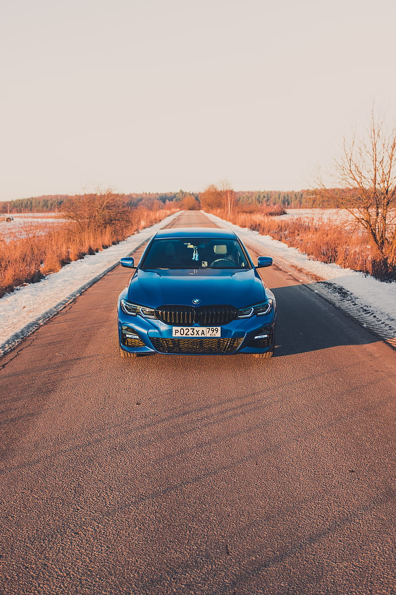 bmw, car, road, blue, front view, HD phone wallpaper