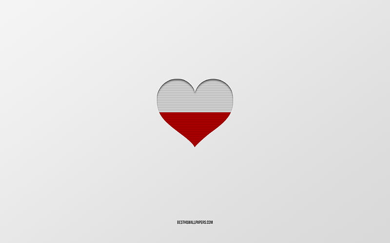 I Love Poland, European countries, Poland, gray background, Poland flag heart, favorite country, Love Poland, HD wallpaper