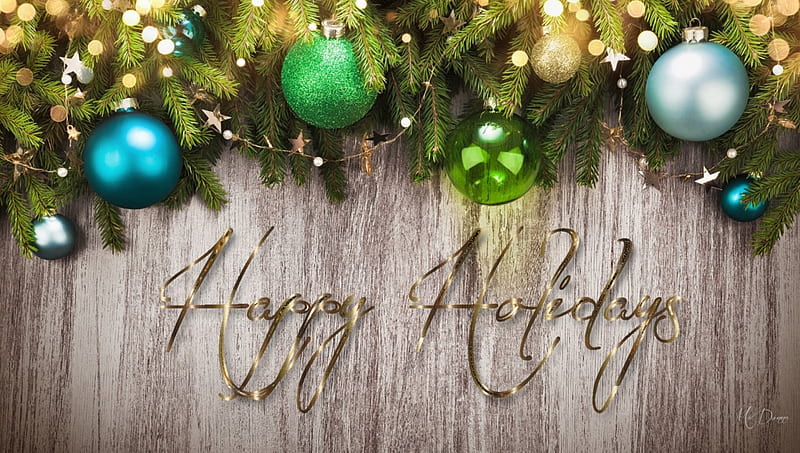 Holiday Glow, rustic, Christmas, holiday, lights, bokeh, green, balls, Veliz Navidad, fir, wood, HD wallpaper