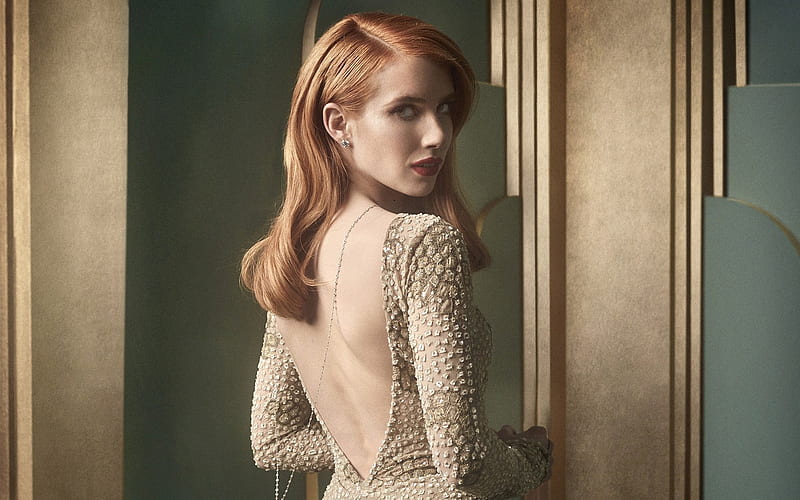 Emma Roberts, Red-haired woman, evening dress, American actress, beautiful woman, HD wallpaper