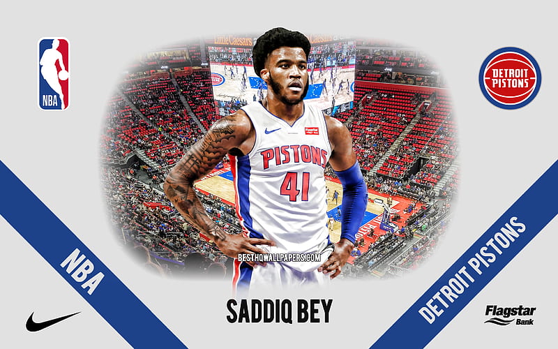 Saddiq Bey, Detroit Pistons, American Basketball Player, NBA, portrait, USA, basketball, Little Caesars Arena, Detroit Pistons logo, HD wallpaper
