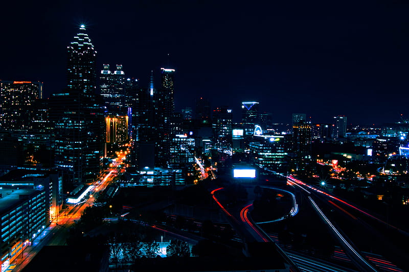 night city, city lights, light, buildings, HD wallpaper