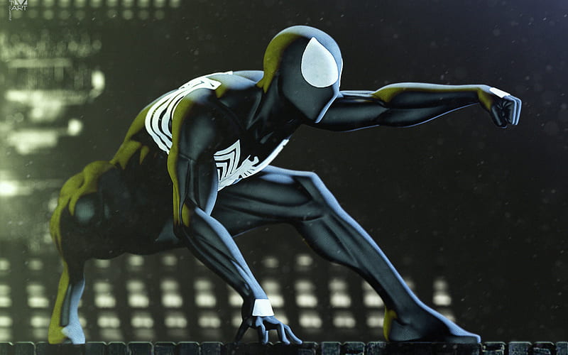 Spider-Man Back in Black, darkness, 3D art, superheroes, night, Spiderman, HD wallpaper