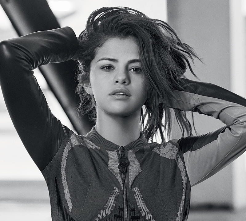 Selena Gomez Vogue Brasil, selena-gomez, celebrities, girls, monochrome, black-and-white, HD wallpaper