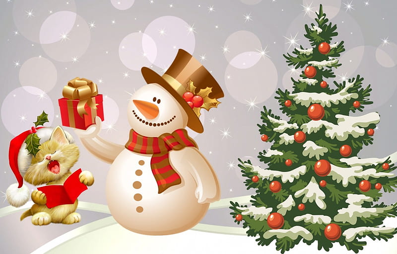 Christmas, pretty, Christmas, background, White, Singer, snowman ...